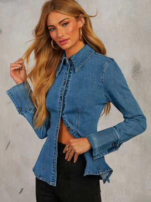 Lapel Single-breasted Long Sleeves Denim Jacket