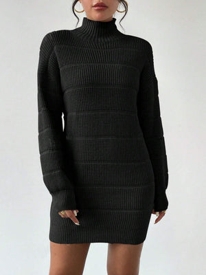 High Collar Long Sleeve Waist-cinching And Hip-hugging Knitted Sweaters Midi Dresses