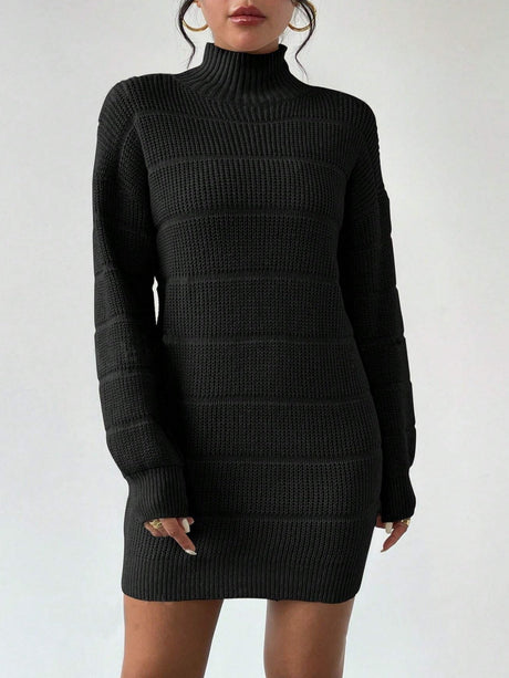 High Collar Long Sleeve Waist-cinching And Hip-hugging Knitted Sweaters Midi Dresses