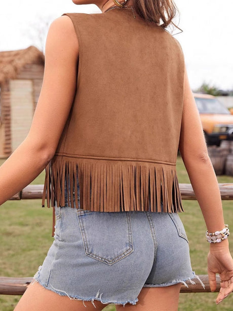 Imitation Suede Tassel Straps Sleeveless Vests