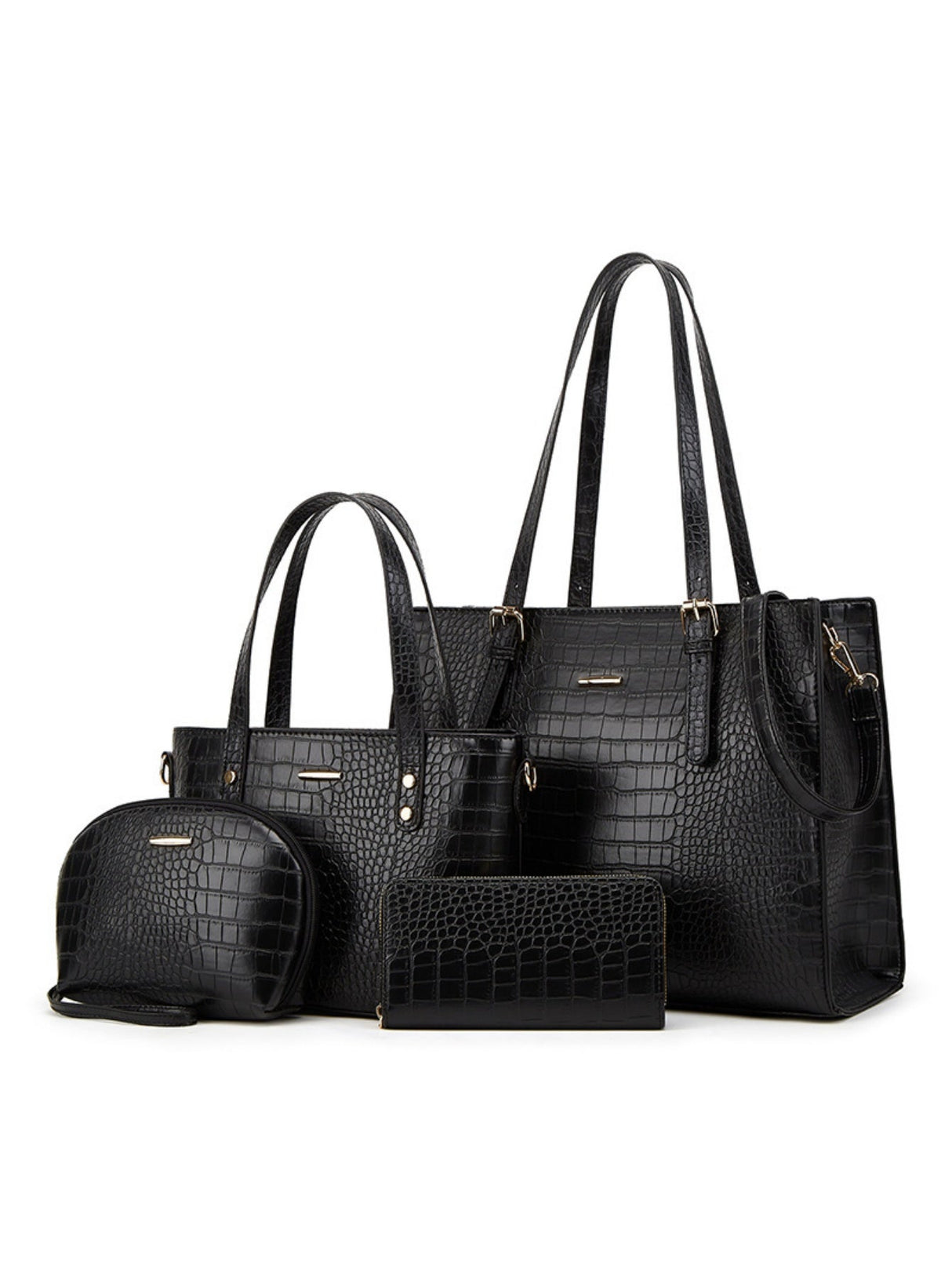 4-piece Crocodile-embossed Tote Bag Set