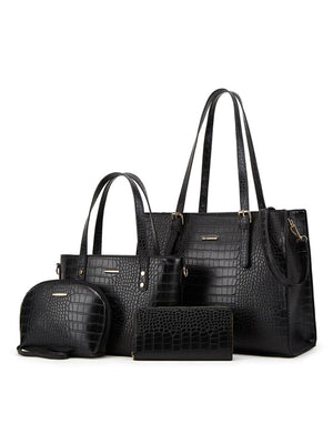 4-piece Crocodile-embossed Tote Bag Set