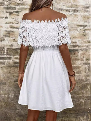 Lace Trim Off-the-shoulder And Waist-cinching Mini&Short Dresses