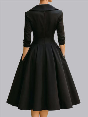 Long Sleeve Wrap-up Big Swing Solid Color Midi Dresses