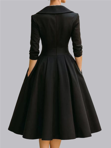 Long Sleeve Wrap-up Big Swing Solid Color Midi Dresses