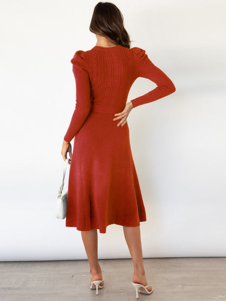 Puff Sleeves Knitted Skirt High-waisted Full Skirt Maxi Dresses