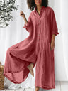 Long-sleeved Mid-length Cotton Linen Shirt Jumpsuit