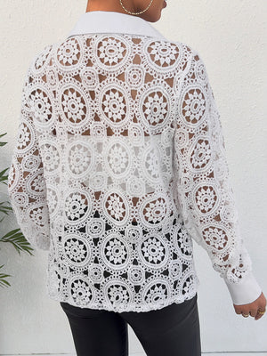 Long-sleeved Lace V-neck Sheer Top