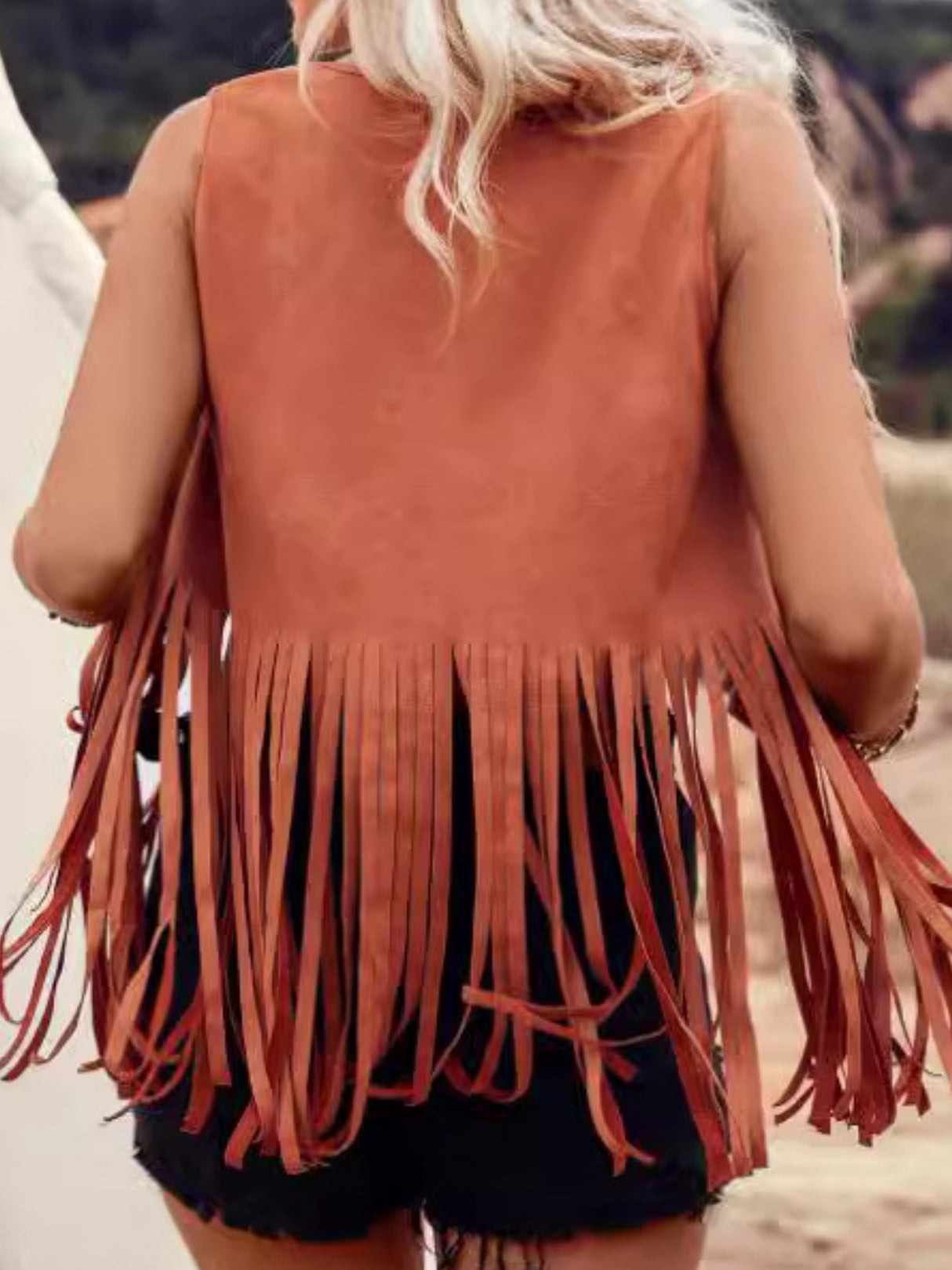 Imitation Suede Tassel Studs Sleeveless Vests