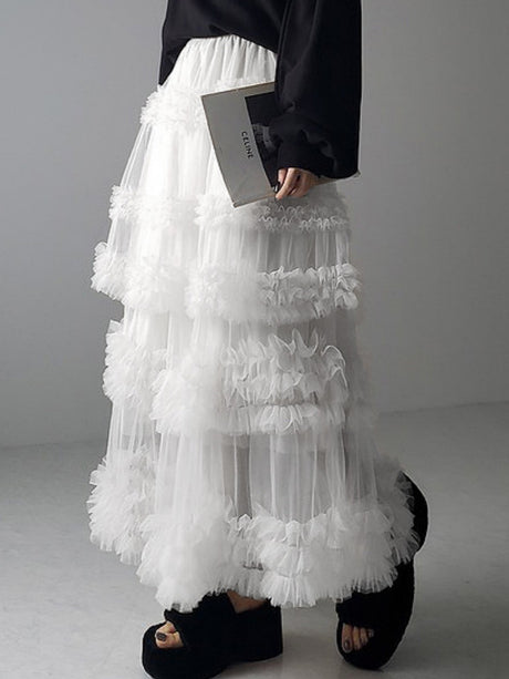 Mesh Three Floors Sweet A-line Skirt