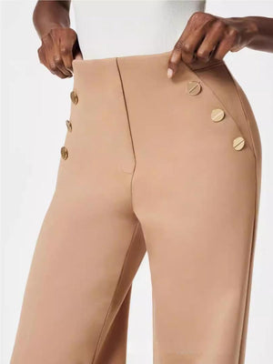 Straight-leg High-waisted Pants Button Decoration Leisure Work Trousers