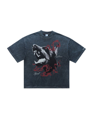 Washing Water Distressed Doberman Pinscher Printed Loose-fit T-shirts