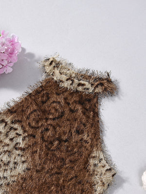 Liber Leopard Print Color Matching Mock Neck Hip Wrap Mini&Short Dresses