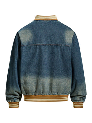 Retro Washing Letter Embroidery Baseball Uniform Denim Jacket