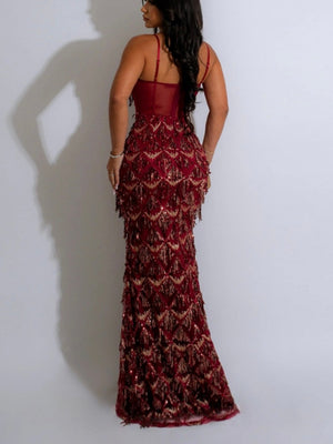 Sequins Waist Hip-hugging Formal Party Dinner Maxi Dresses