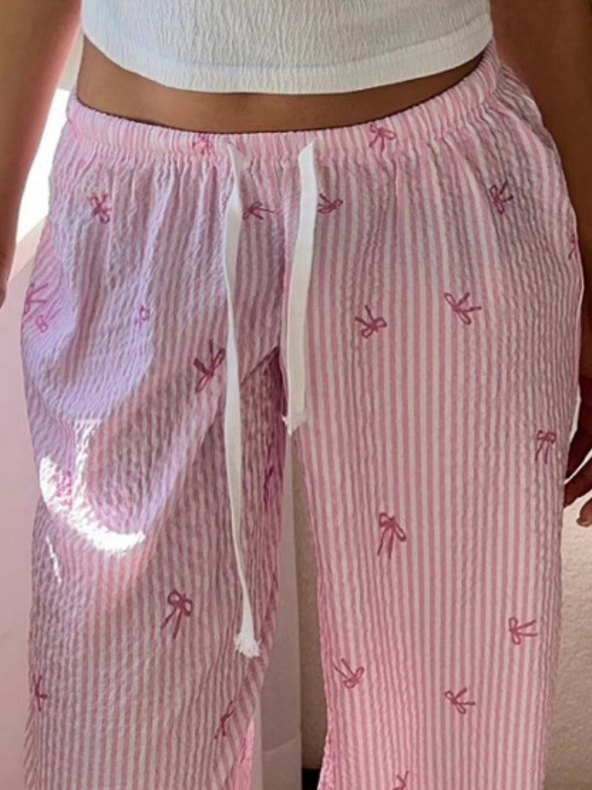 Y2K Bow Stripes Color-blocked Straps Sweet Pants