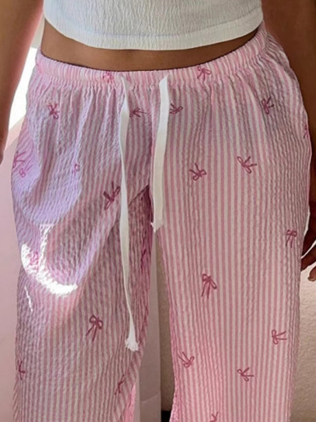 Y2K Bow Stripes Color-blocked Straps Sweet Pants