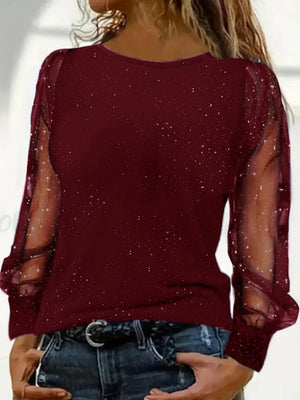 Long-sleeved, Loose-fitting, Round Neck Casual T-shirt Top