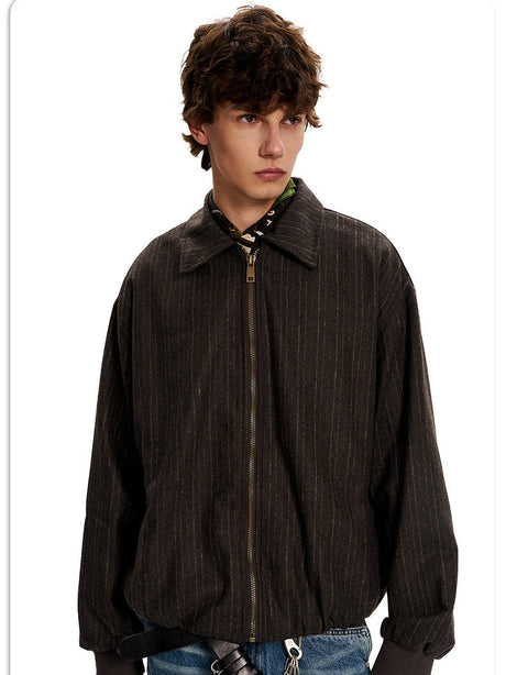 Retro Stripes Boxy Short And Wide Letter Embroidery Jackets