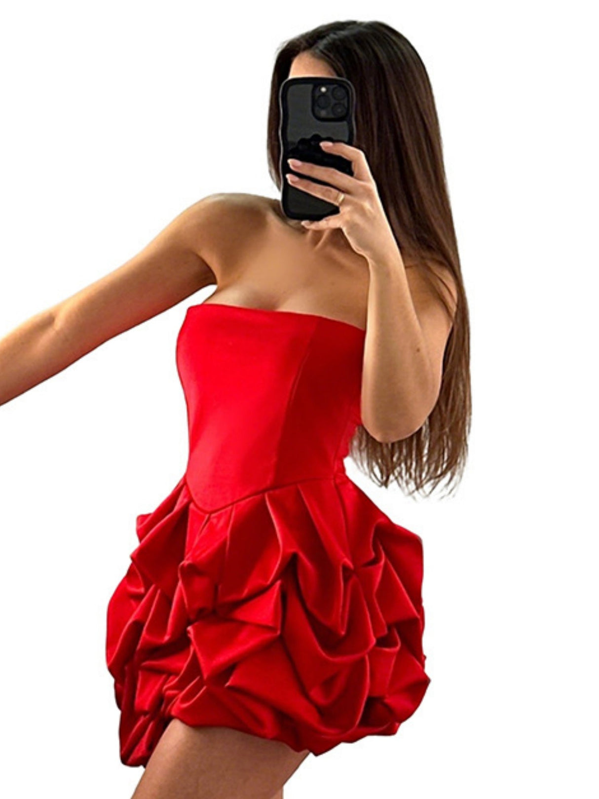 3D-Blumen-Kleider, trägerlos, plissiert, Mini &amp; Kurz, Valentinstag