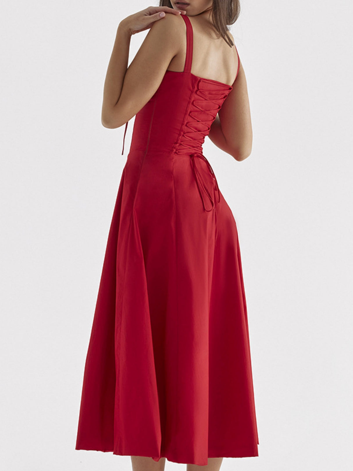 Waist Cinching With Straps A-line Skirt Split Suspenders Sweet Maxi Dresses