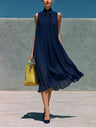 Sleeveless Chiffon Stand-up Collar Tie-up Long Dress