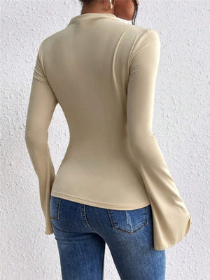 Bell Sleeves Stand-up Collar Long-sleeved T-shirt