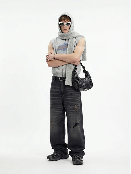 Cat Whiskers Hole Hot Stamping Beads Jeans