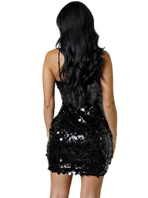 Sleeveless Bodycon Dress Large Sequins Backless Halter Short Dress
