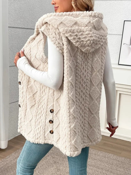 Solid Color Double-sided Plush Hooded Button Vests