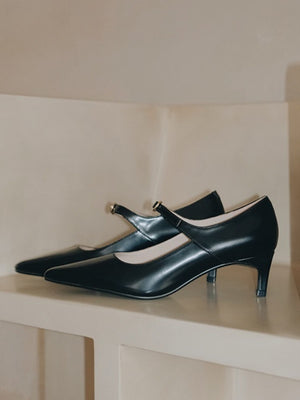 BIUCILI "Dark Night Muse" Pointed-Toe Mary Jane Elegant Low-Cut Black Flats