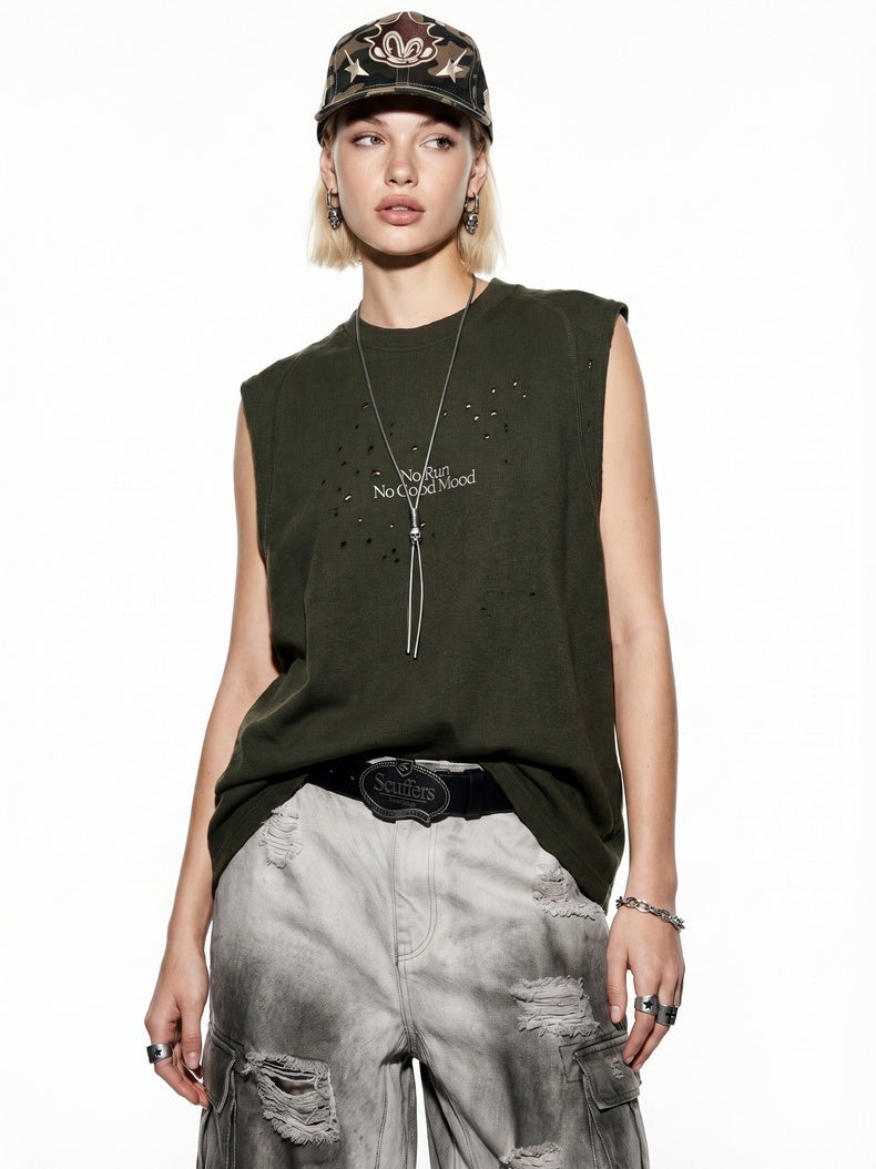 Hole Running Reflective Printed Tank Tops