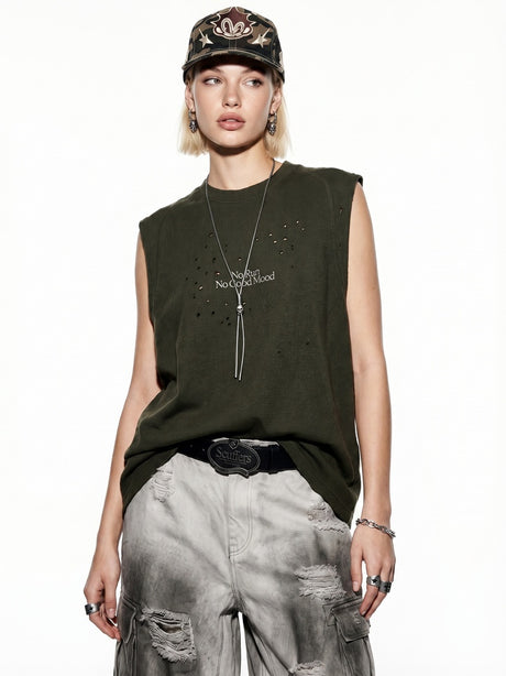 Hole Running Reflective Printed Tank Tops