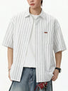 Texture Slight Wrinkles Color-blocked Stripes Loose-fit Shirts