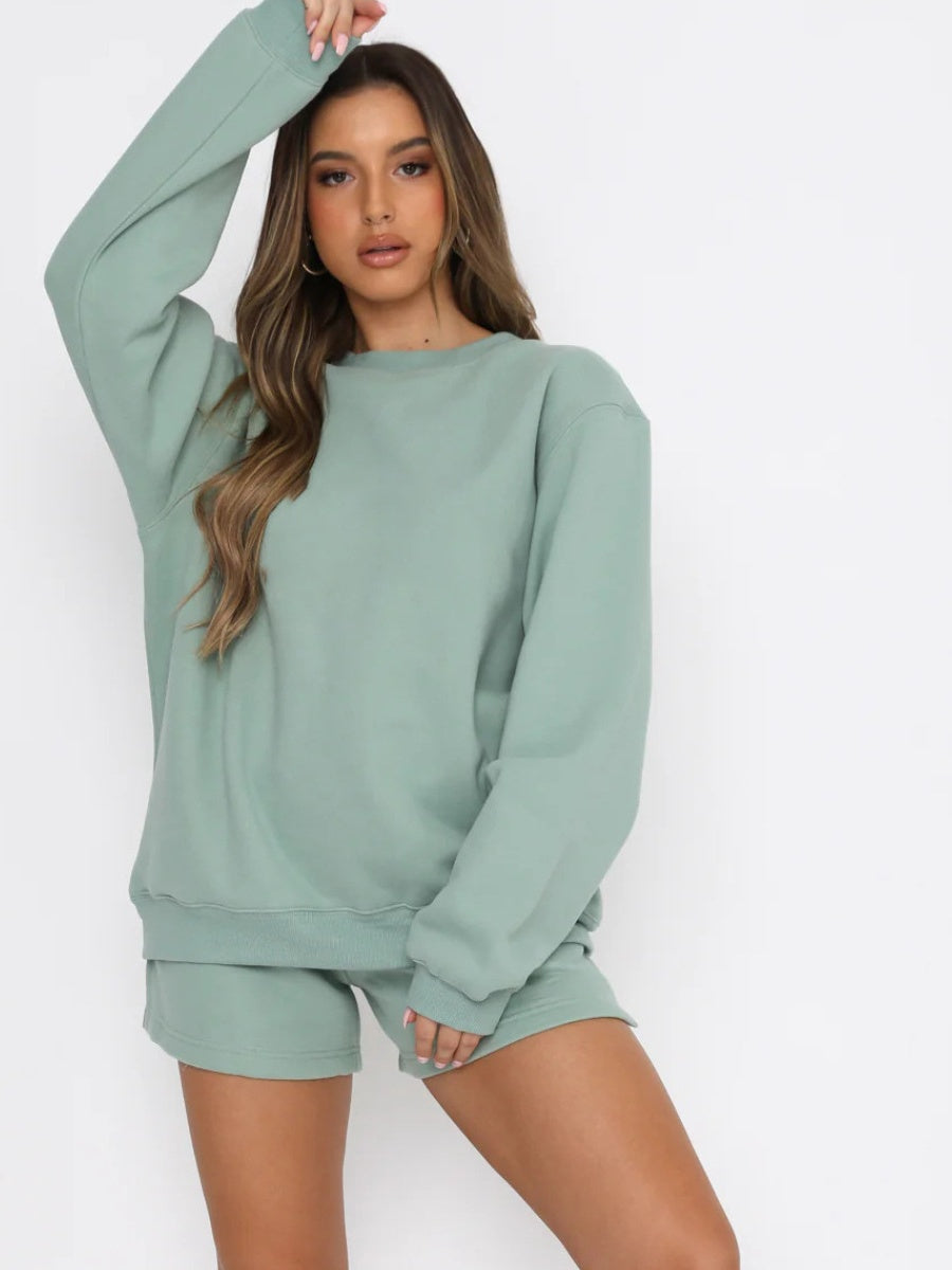 Liber Autumn women's solid color long sleeve sweatshirt two piece suit