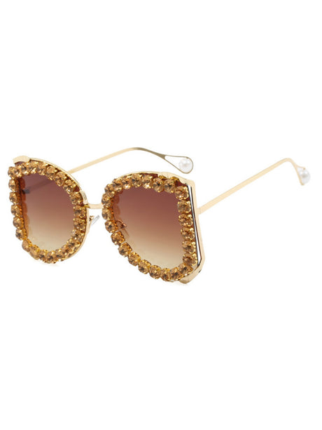Rhinestone Full-rimmed Irregular Sunglasses