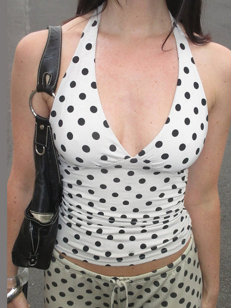 Polka Dots Halter V-neck Sweet Tank Tops&Camis