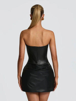 PU Pleated Fishbone Strapless A-line Bustier Mini&Short Dresses
