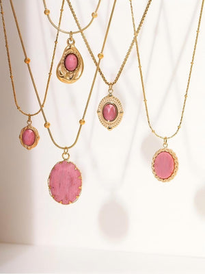 Pink Oval Pendant Necklace