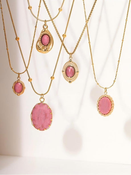 Pink Oval Pendant Necklace