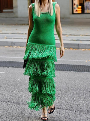 Hem Tassels Camisole Knit Maxi Dresses