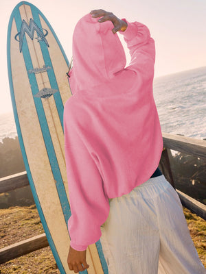 Women's Autumn/Winter Solid Color Half-Zip Long-Sleeve Kangaroo Pocket Hooded Sweatshirt
