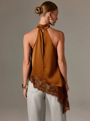 Halter Neck Lace Irregular Hem Spaghetti Strap