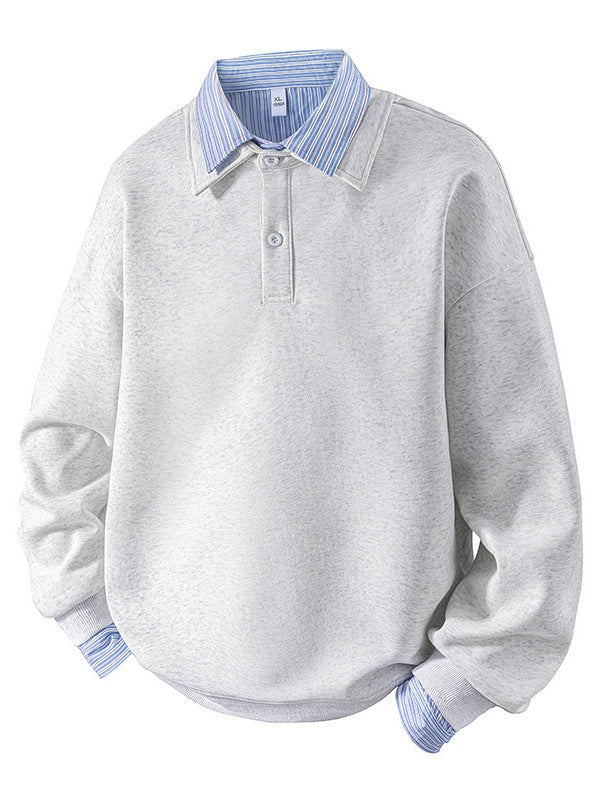 Plaid Fake Two Pieces Lapel Long Sleeve Polo