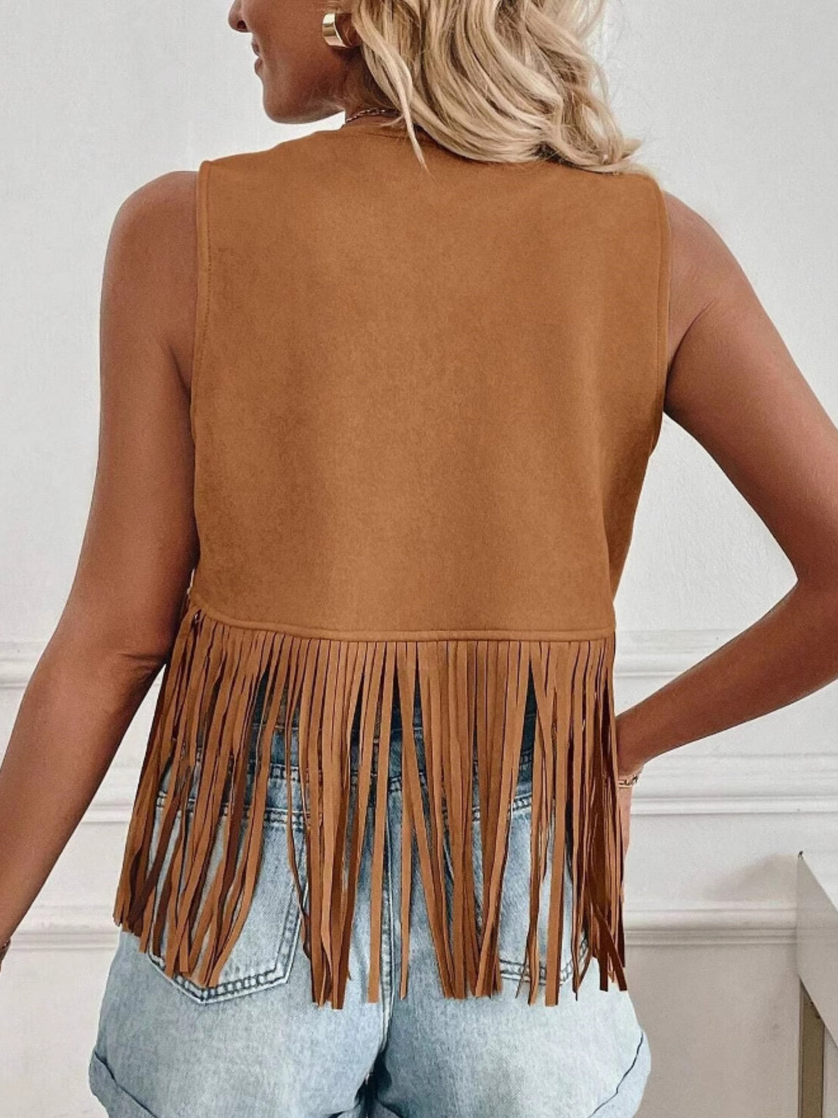 Imitation Suede Tassel Studs Sleeveless Vests
