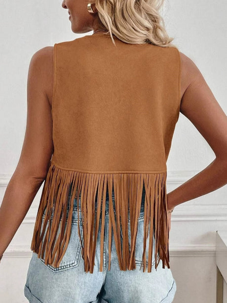 Imitation Suede Tassel Studs Sleeveless Vests