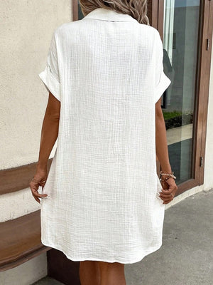 Casual Vacation Simple V-neck Button Short Dress