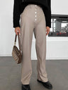Leather Stitching Buttons High-waisted Straight-leg Pants Pants