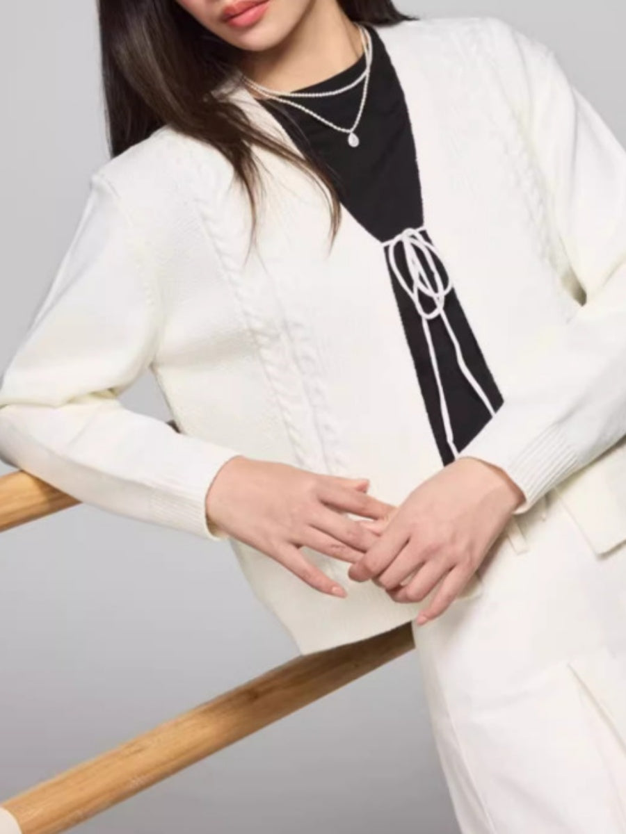 Liber Winter Women's Contrasting colors Retro Twist Cardigans