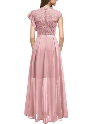 Lace Cutout Lace Patchwork Short-sleeved Long Dress